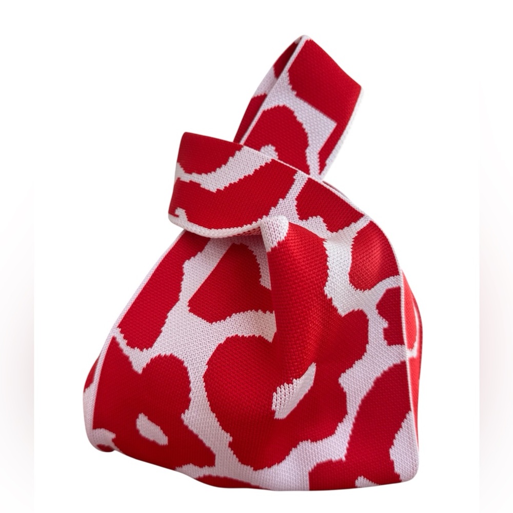 Japanese Knot Red & White Daisy Knit Tote Handbag